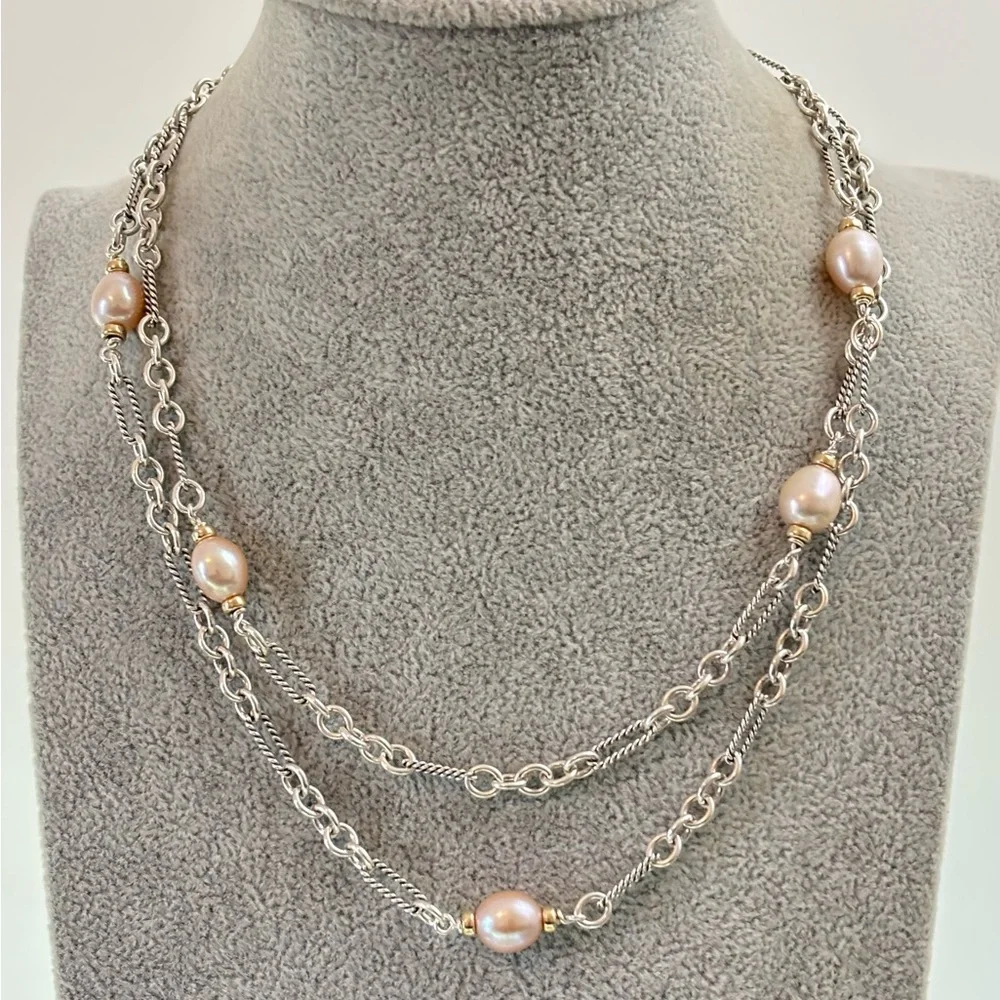 David Yurman 925 & 18k Gold Bijoux Pearl Station Necklace 36.5